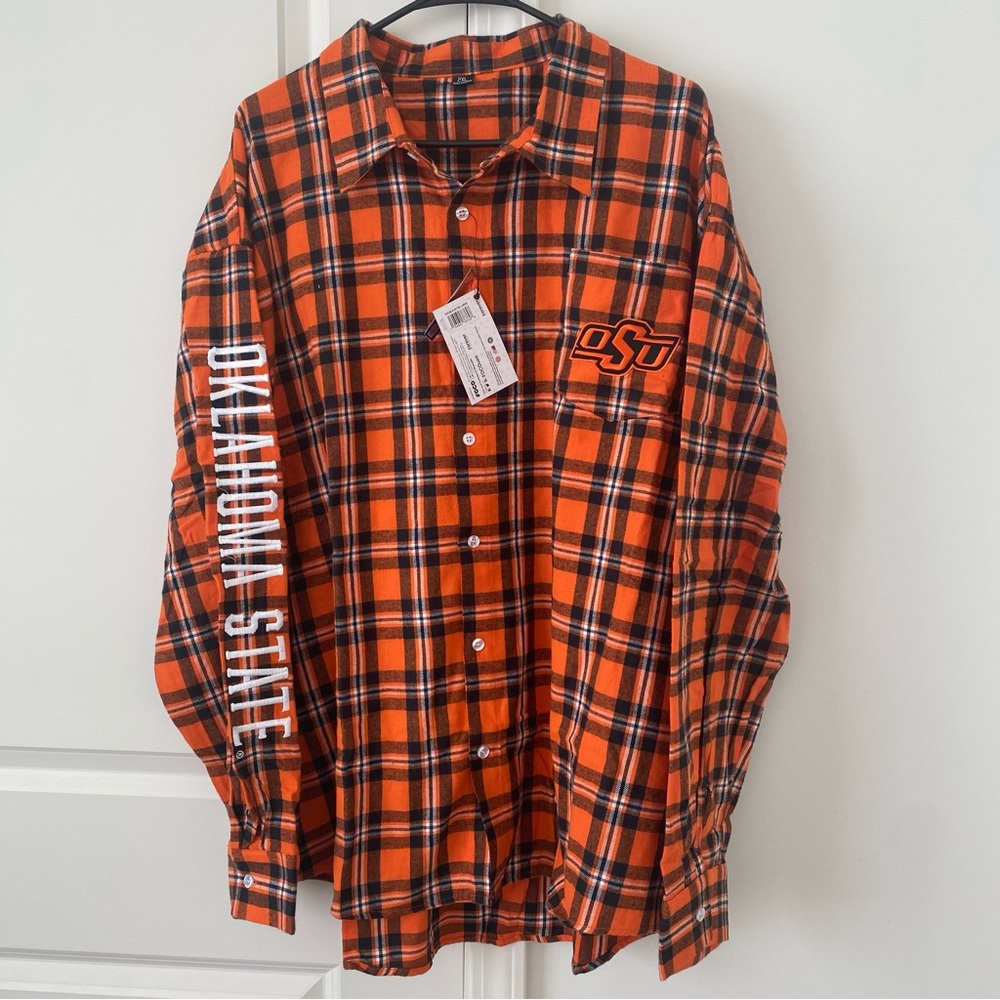 FOCO Oaklahoma State University Plaid Button Down Shirt Flannel Size 2XL Men NWT - Picture 3 of 11